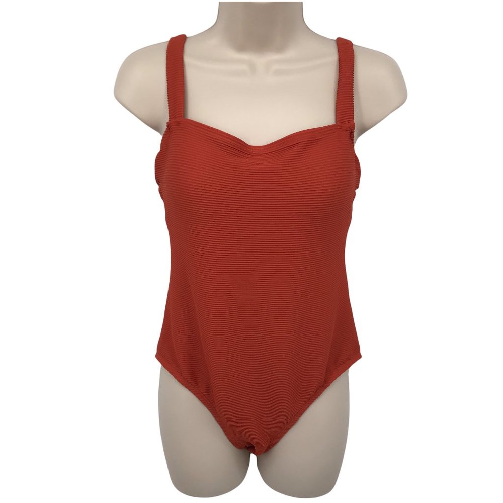 Kona Sol Women's Adjustable Tie Strap Padded Orange One Piece Swimsuit  Lg